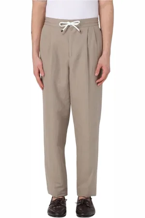 Brunello Cucinelli Broeken, Heren, Grijs, XL, Linnen, Blauwe Linnen Trekkoord Relaxte Pasvorm Broek