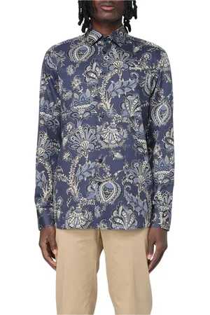 Etro Overhemden, Heren, Blauw, 2Xl, Bloemen Paisley Print Overhemd