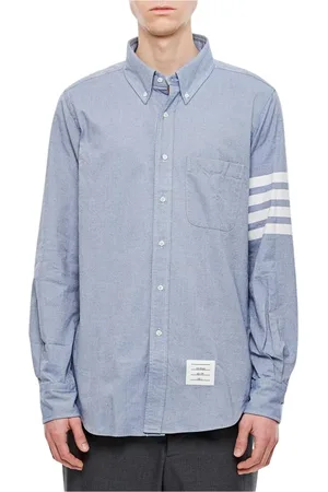 Thom Browne Overhemden, Heren, Blauw, XL, Katoen, Blauw Gestreept Oxford Overhemd