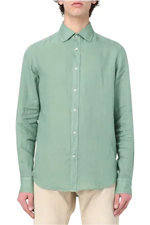 Paul & Shark Overhemden, Heren, Groen, M, Linnen, Groen Linnen Garment Dyed Shirt