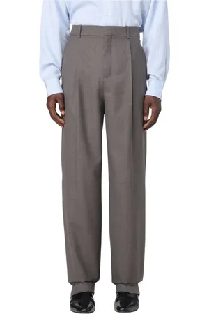 Saint Laurent Broeken, Heren, Grijs, S, Wol, Klassieke Geplooide Broek Walnoot Stijl