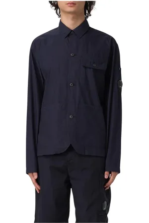 C.P. Company Jassen, Heren, Blauw, L, Katoen, Blauwe Overshirt Zak Ontspannen Pasvorm