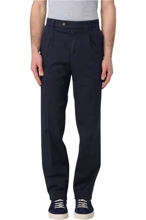 Brunello Cucinelli Broeken, Heren, Blauw, M, Katoen, Witte Geplooide Jurkbroek