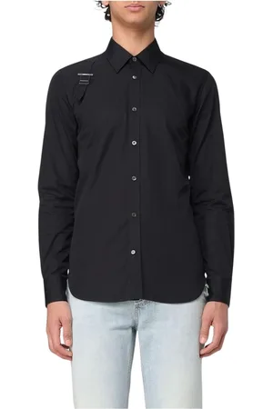 Alexander McQueen Overhemden, Heren, Zwart, L, Leer, Zwarte Getailleerde Button-Up Overhemd