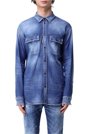 Dsquared2 Overhemden, Heren, Blauw, M, Denim, Klassieke Denim Overhemd Lange Mouwen