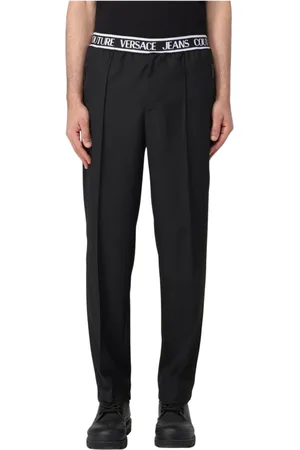 VERSACE Broeken, Heren, Zwart, S, Moderne Zwarte Broek met Elastische Tailleband