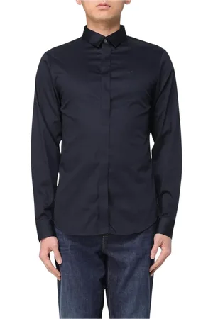 Armani Exchange Overhemden, Heren, Blauw, L, Katoen, Witte Katoenen Lange Mouw Shirt