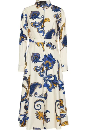 Etro Kleedjes, Dames, Veelkleurig, S, Katoen, Witte Paisley Print Midi Overhemdjurk