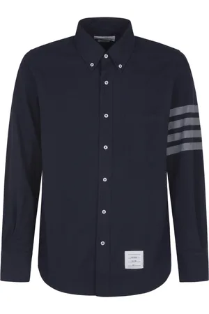 Thom Browne Overhemden, Heren, Blauw, L, Katoen, Blauwe Flanellen Overhemd Met Rechte Pasvorm