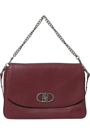 Liu Jo Tassen, Dames, Rood, ONE Size, Leer, Bruine leren schoudertas met kettingriem