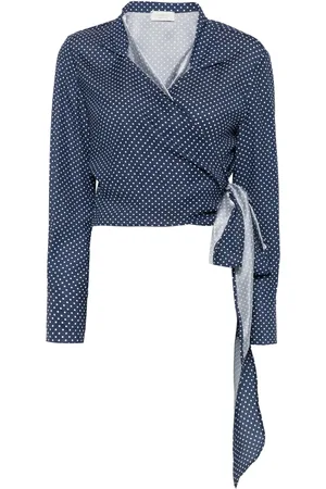 MAZZARELLI Blouses & Shirts, Dames, Blauw, S, Navy Wraparound Style Overhemd
