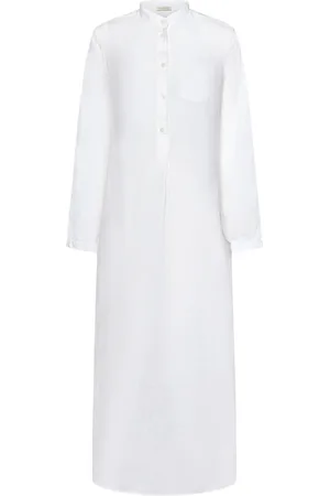MASSIMO ALBA Kleedjes, Dames, Wit, M, Linnen, Witte Linnen Kaftan Jurk