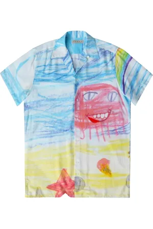 PAURA Overhemden, Heren, Veelkleurig, M, Levendig Beach Scene Print Shirt