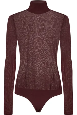 Khaite Tops, Dames, Bruin, S, Bordeaux Ribgebreide Hoge Hals Top