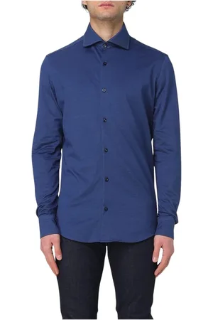 Paul & Shark Overhemden, Heren, Blauw, 3Xl, Katoen, Blauw Gebreid Shirt Lange Mouw