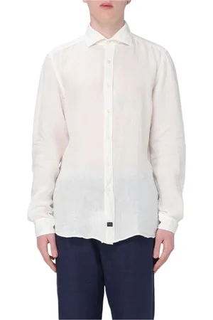 FAY Overhemden, Heren, Wit, 3Xl, Linnen, Rood Linnen Casual Overhemd