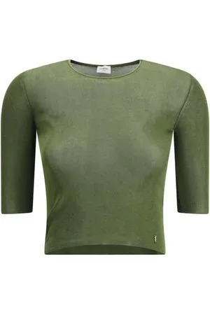 Saint Laurent Truien, Dames, Groen, L, Geribbelde Gebreide Crop Top