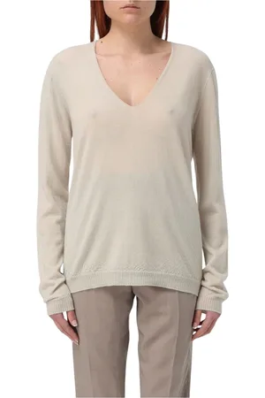 Rick Owens Truien, Dames, , L, Kasjmier, Ivoor V-hals Gebreide Trui