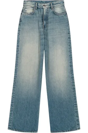 LAURENCE BRAS Jeans, Dames, Blauw, W27, Katoen, Wijde Pijp Hoge Taille Jeans Blauw