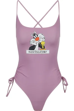 Iceberg Badkleding, Dames, Paars, M, Paars pak met Looney Tunes-print op de borst