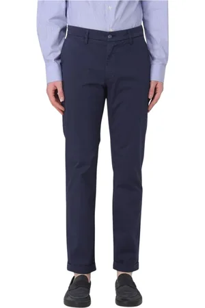 RE-HASH Broeken, Heren, Blauw, W33, Katoen, Blauwe Casual Chinos Broek Stijl