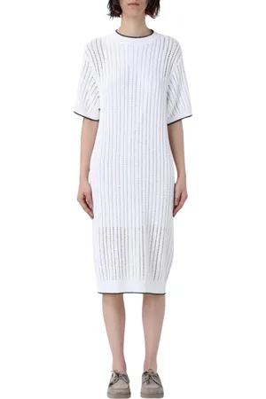 Brunello Cucinelli Kleedjes, Dames, Wit, XS, Witte A-Lijn Midi Jurk