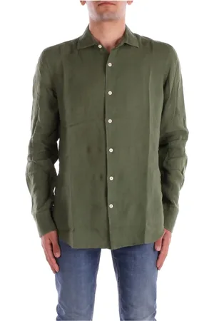 MC2 SAINT BARTH Overhemden, Heren, Groen, M, Linnen, Militaire Linnen Overhemd