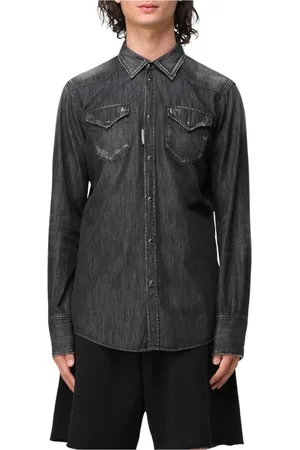 Dsquared2 Overhemden, Heren, Zwart, M, Denim, Klassieke Westernstyle Denim Overhemd