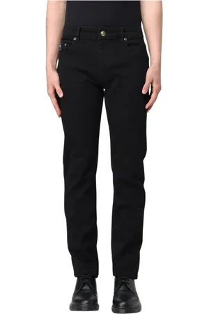 VERSACE Jeans, Heren, Zwart, W32, Katoen, Zwarte Straight Leg Jeans voor Mannen