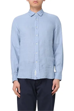 Woolrich Overhemden, Heren, Blauw, M, Linnen, Casual Linnen Overhemd Lange Mouwen