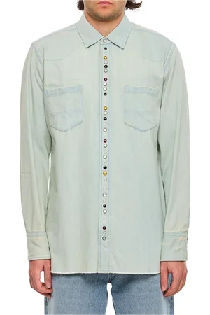Golden Goose Overhemden, Heren, Blauw, L, Denim, Geborduurde Denim Overhemd