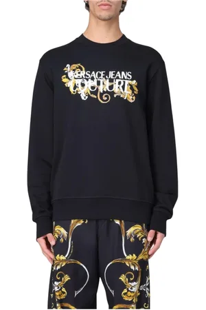 VERSACE Sweatshirts & Hoodies, Heren, Zwart, XL, Katoen, Geborduurd Logo Sweatshirt Stijlvol Comfortabel