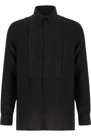 Givenchy Overhemden, Heren, Zwart, M, Zijden Geplooide Voorkant Shirt