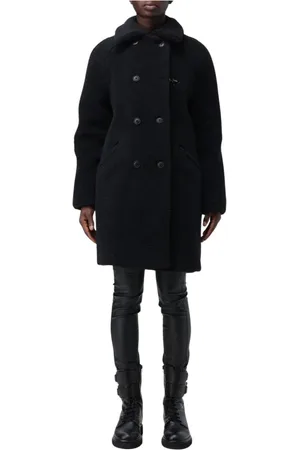 FAY Mantels, Dames, Zwart, S, Zwarte Shearling Double Breasted Coat