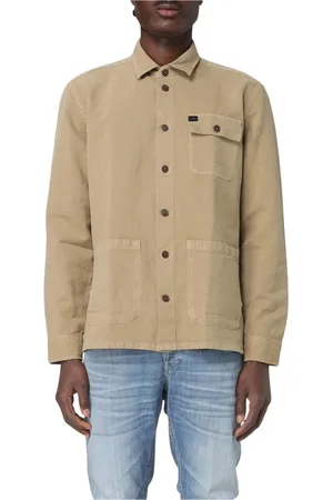 FAY Overhemden, Heren, , M, Katoen, Bruine longsleeve shirt met zakken