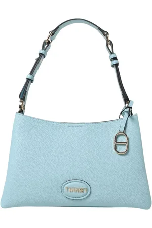 Twin-Set Tassen, Dames, Blauw, ONE Size, Leer, Zwarte leren schoudertas