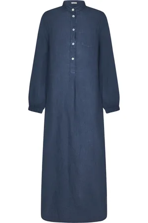 MASSIMO ALBA Kleedjes, Dames, Blauw, M, Linnen, Blauwe Linnen Kaftan met Borstzak