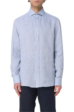 Brunello Cucinelli Overhemden, Heren, Blauw, L, Linnen, Stijlvol Linnen Overhemd