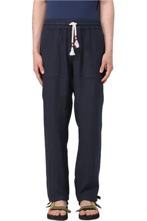 MC2 SAINT BARTH Broeken, Heren, Blauw, L, Linnen, Linnen Broek met Trekkoord en Relaxte Pasvorm