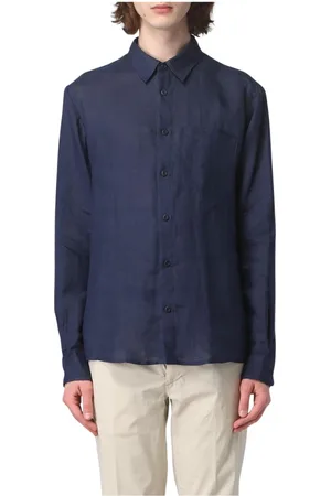 A.P.C. Overhemden, Heren, Blauw, L, Linnen, Klassieke Linnen Overhemd Relaxte Pasvorm