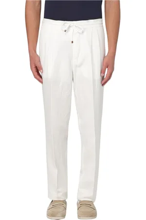 Brunello Cucinelli Broeken, Heren, Wit, L, Linnen, Blauwe Linnen Casual Broek