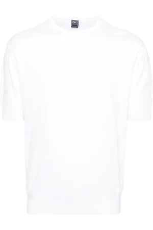 FEDELI Tops, Heren, Wit, S, Katoen, Witte Katoenen Gebreide Crew Neck T-shirt