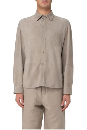 Brunello Cucinelli Overhemden, Heren, Grijs, S, Suède, Grijze Suède Lange Mouwen Shirt