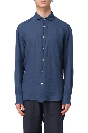 MC2 SAINT BARTH Overhemden, Heren, Blauw, XL, Linnen, Blauw Linnen Overhemd Modern Ontwerp