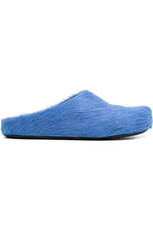 Marni Schoenen, Heren, Blauw, 45 EU, Leer, Blauwe Leren Bontafwerking Platte Schoenen