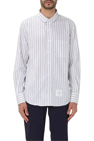 Thom Browne Overhemden, Heren, Grijs, XL, Katoen, Gestreepte Bandkraag Overhemd