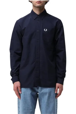 Fred Perry Overhemden, Heren, Blauw, M, Katoen, Navy Oxford Overhemd Lange Mouw