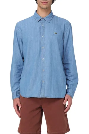 Lacoste Overhemden, Heren, Blauw, L, Denim, Blauwe Denim Overhemd Lange Mouwen