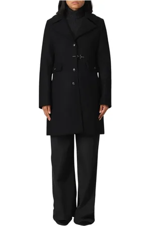 FAY Mantels, Dames, Zwart, M, Wol, Elegante Wollen Jas met Functionele Knopen