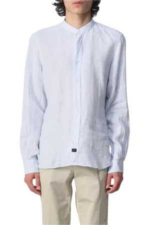 FAY Overhemden, Heren, Blauw, 4Xl, Linnen, Mandarijn Kraag Linnen Overhemd Stijlvol